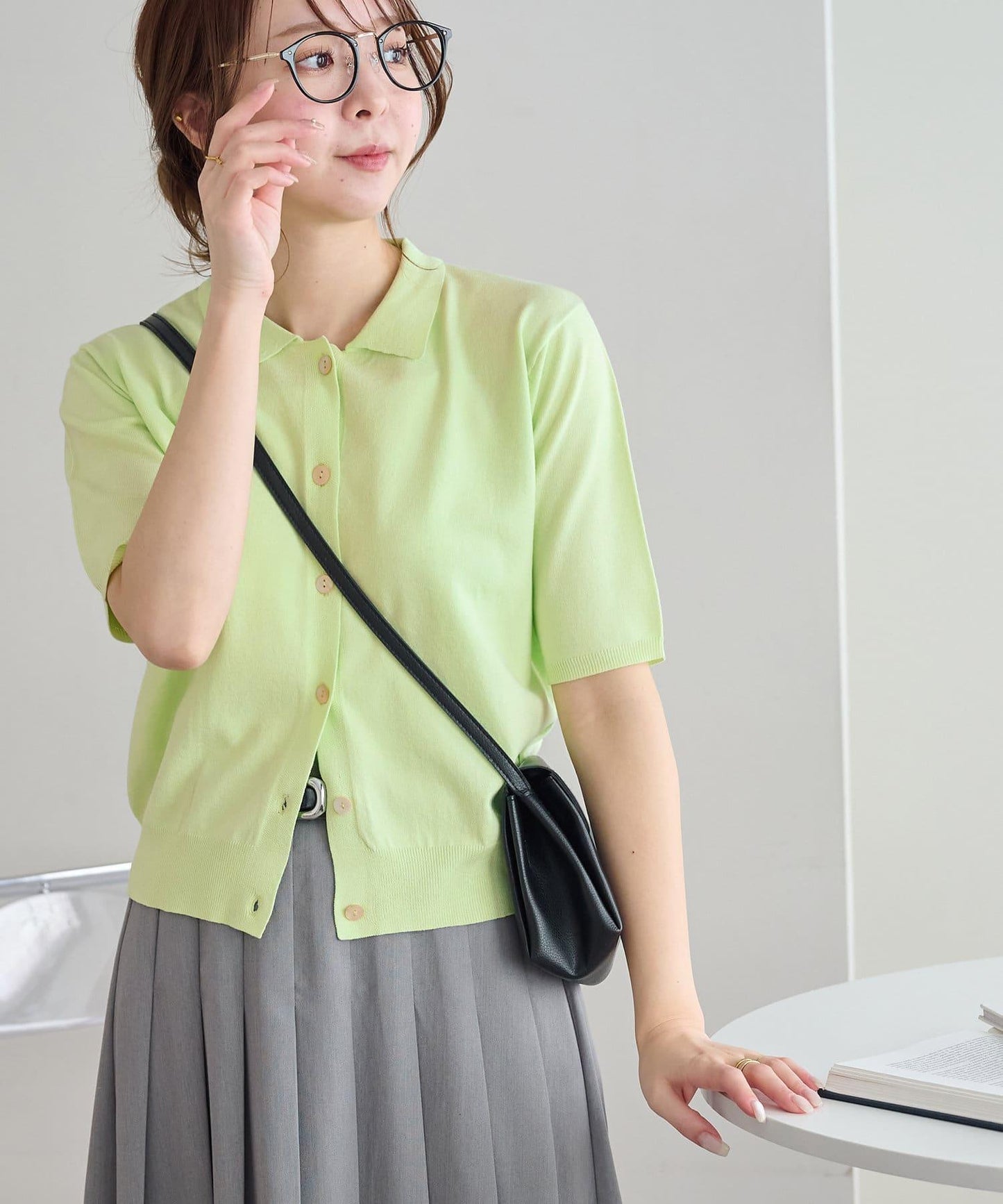 清爽觸感 帶領設計 短袖 針織開衫