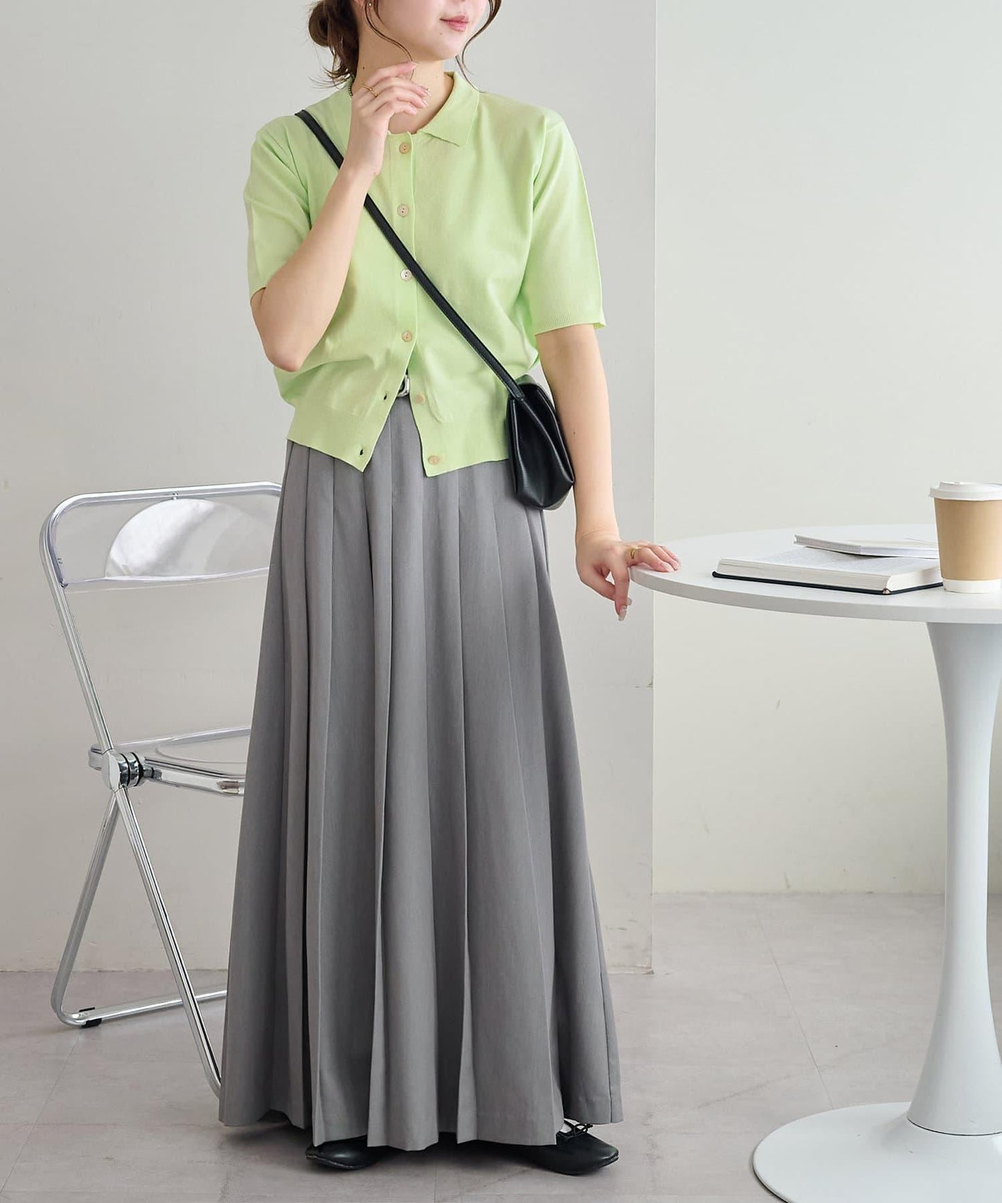 清爽觸感 帶領設計 短袖 針織開衫