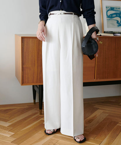 多功能直筒打褶附腰帶褲子