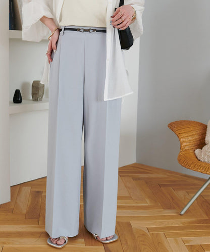 多功能直筒打褶附腰帶褲子