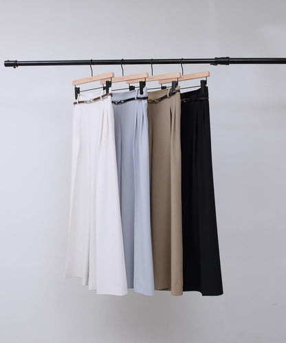 多功能直筒打褶附腰帶褲子