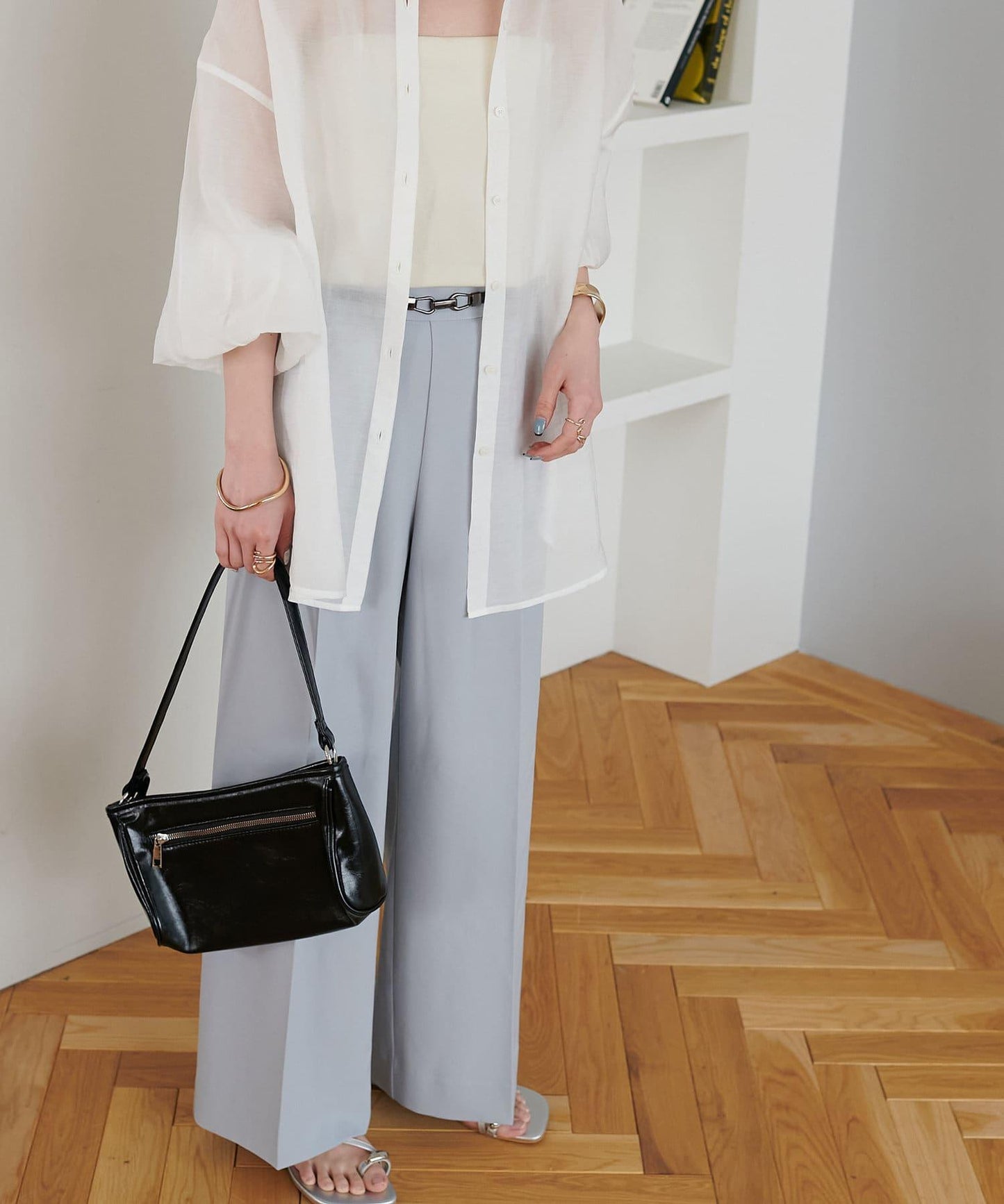 多功能直筒打褶附腰帶褲子