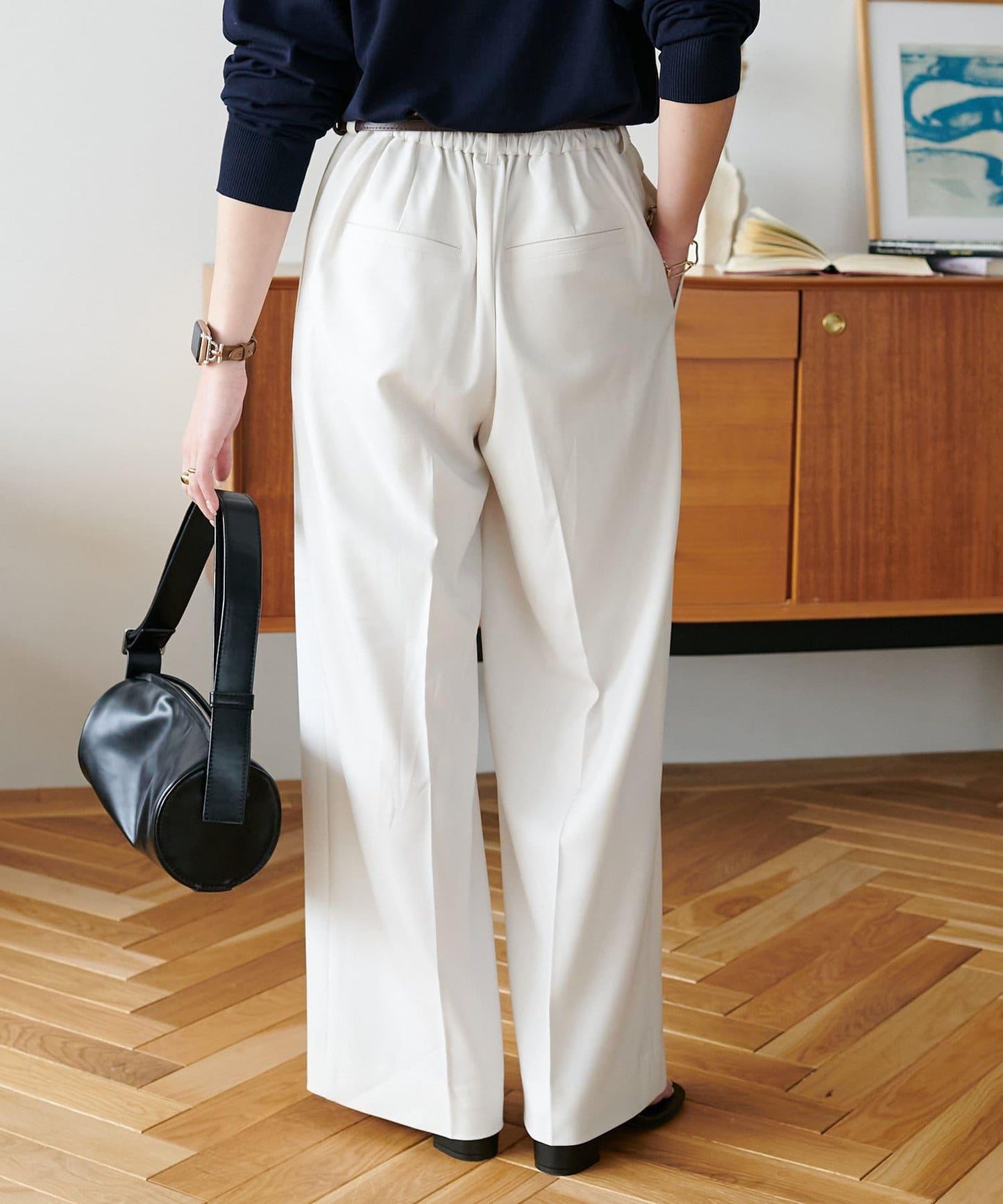 多功能直筒打褶附腰帶褲子