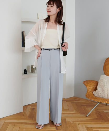 多功能直筒打褶附腰帶褲子