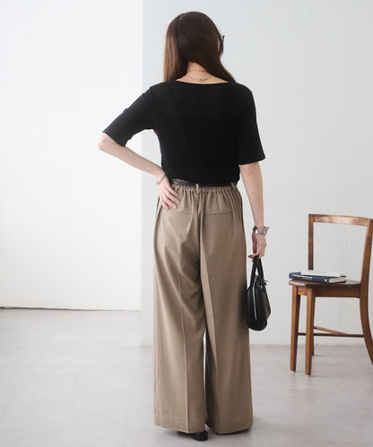 強捻羅紋透紗五分袖上衣