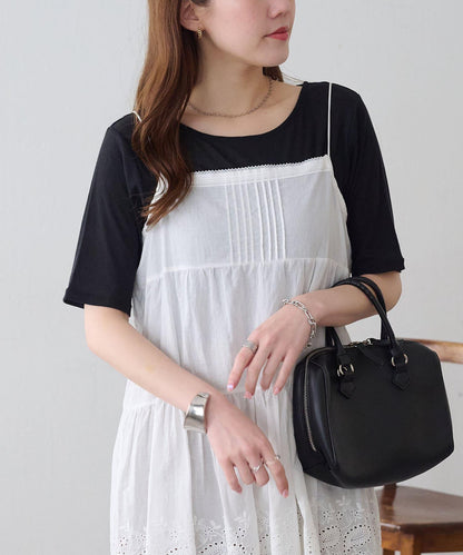 強捻羅紋透紗五分袖上衣