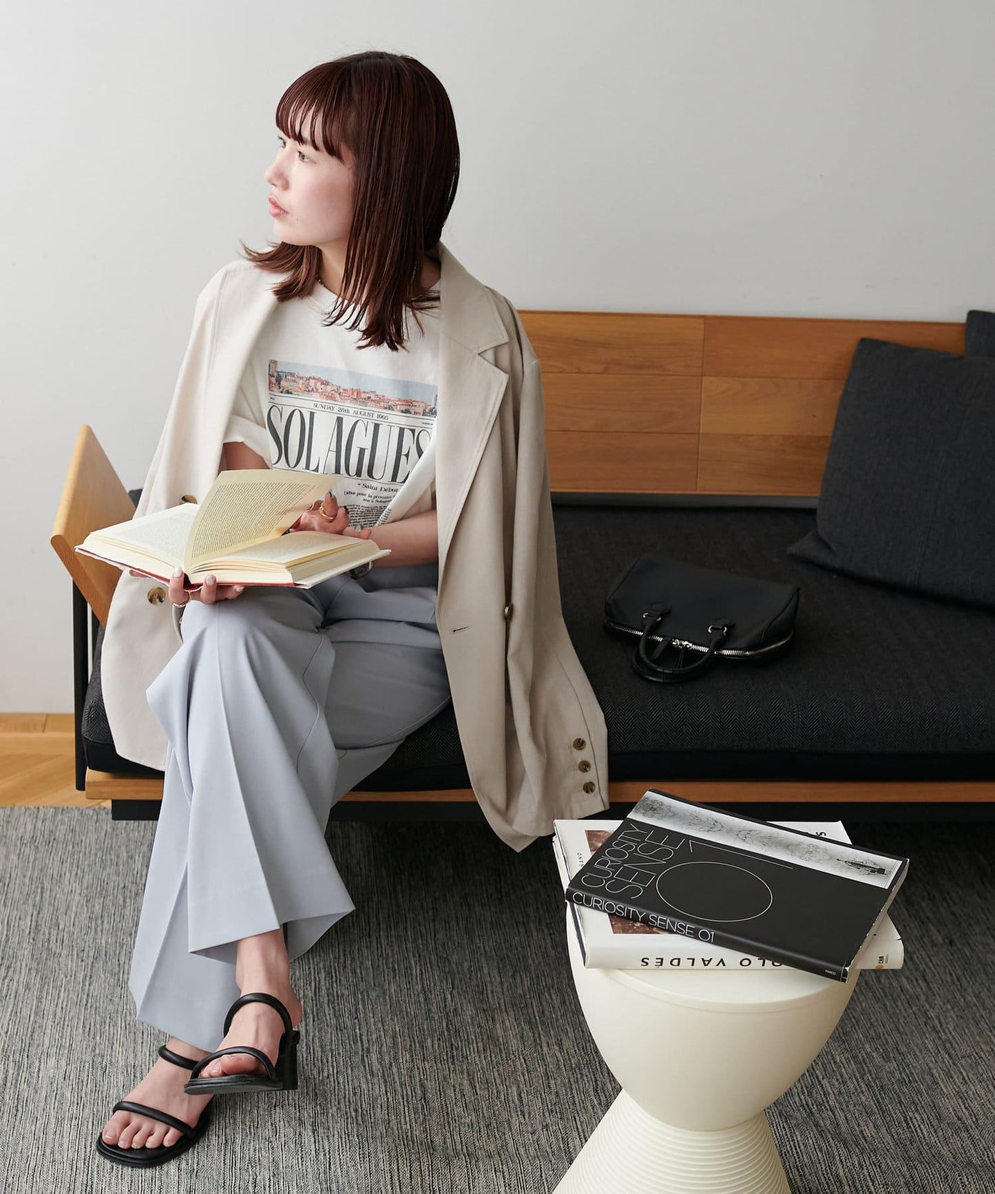 多功能直筒打褶附腰帶褲子