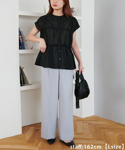 多功能直筒打褶附腰帶褲子