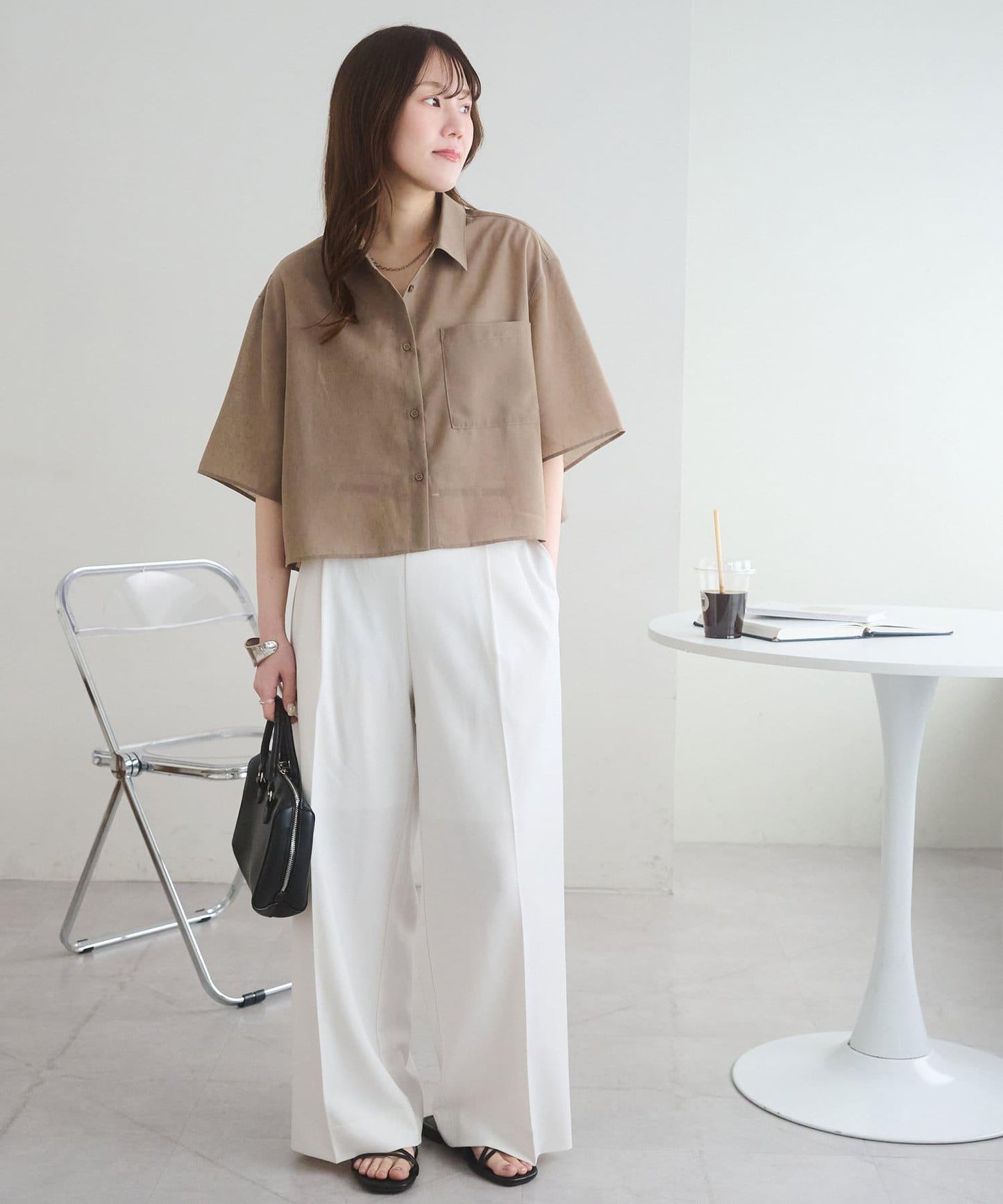 多功能直筒打褶附腰帶褲子