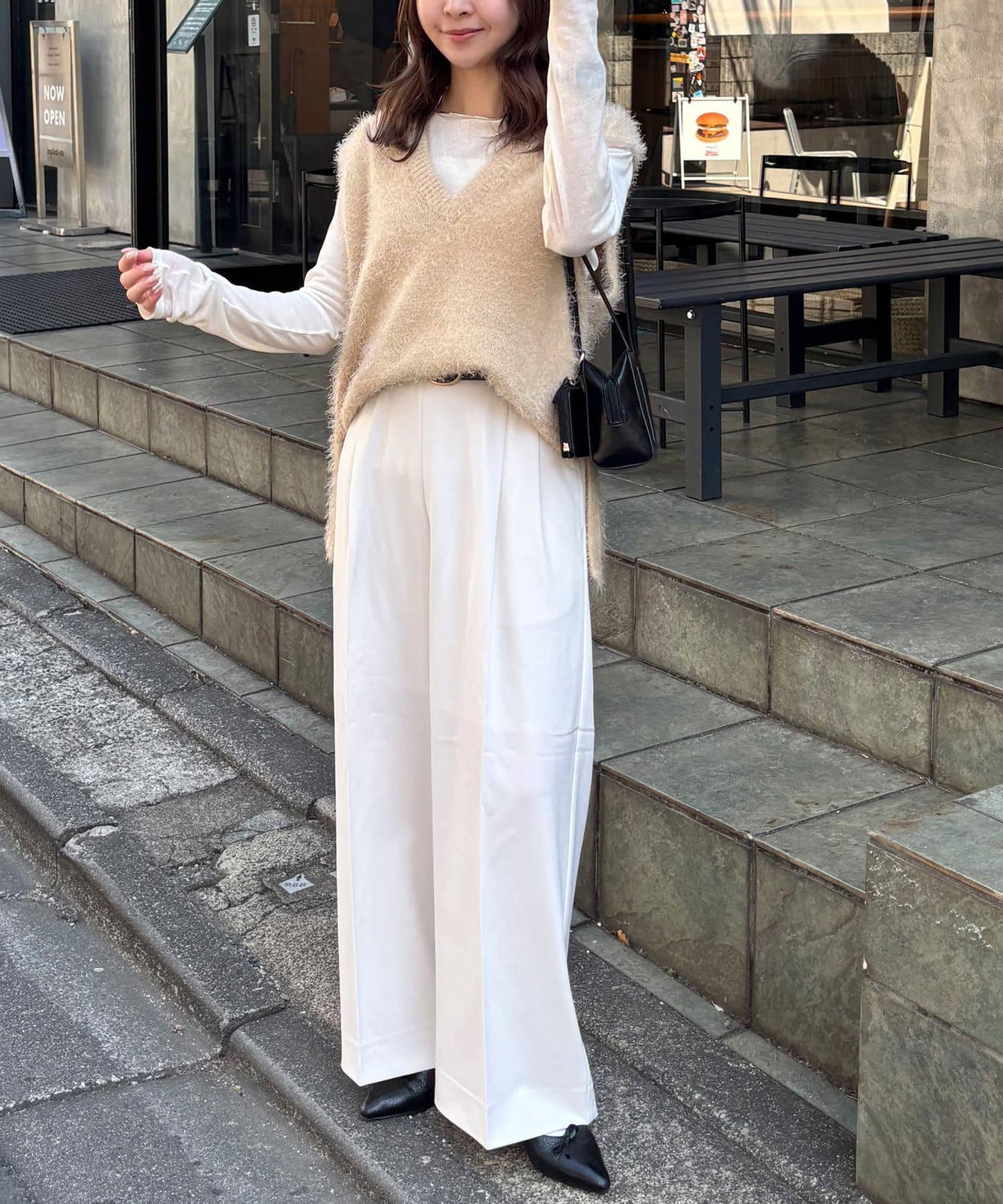 多功能直筒打褶附腰帶褲子