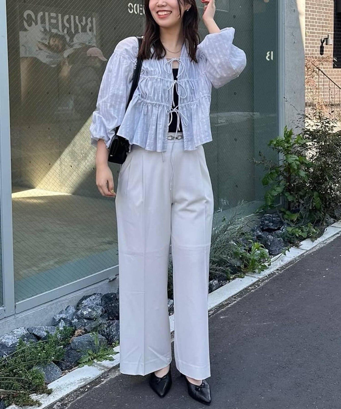 多功能直筒打褶附腰帶褲子