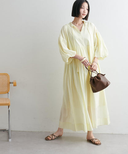 Discoat India 氣球袖拼接褶皺連衣裙