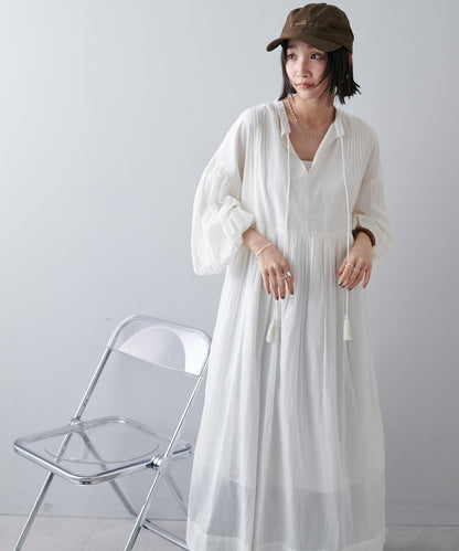 Discoat India 氣球袖拼接褶皺連衣裙