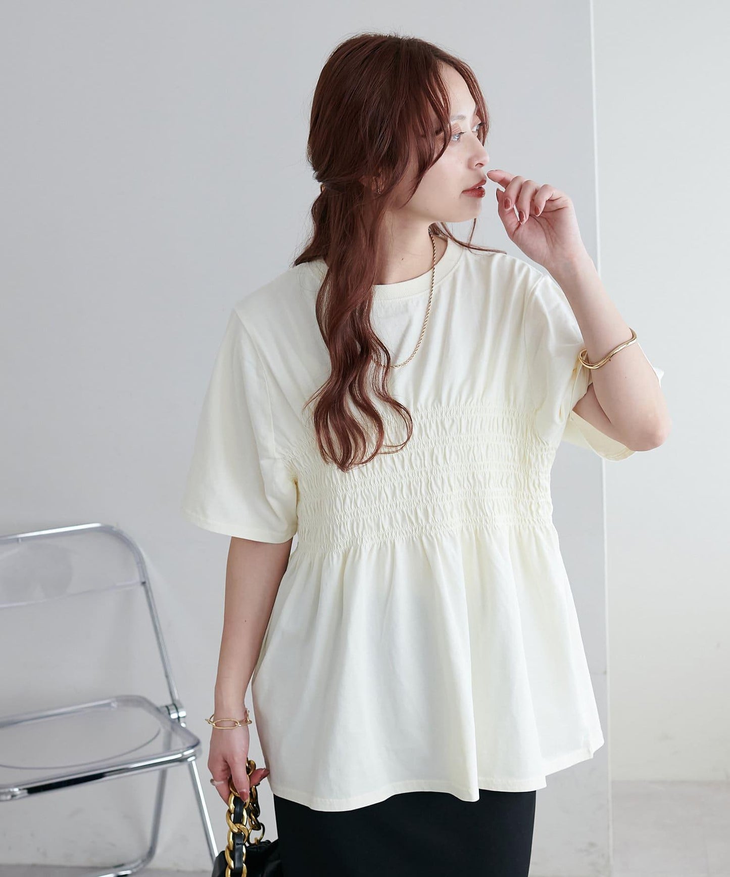 Discoat 水洗做舊抽褶設計T恤