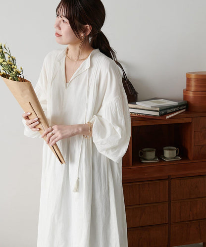 Discoat India 氣球袖拼接褶皺連衣裙