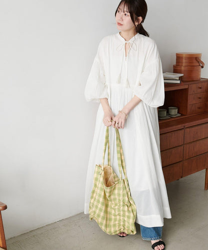 Discoat India 氣球袖拼接褶皺連衣裙