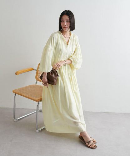 Discoat India 氣球袖拼接褶皺連衣裙