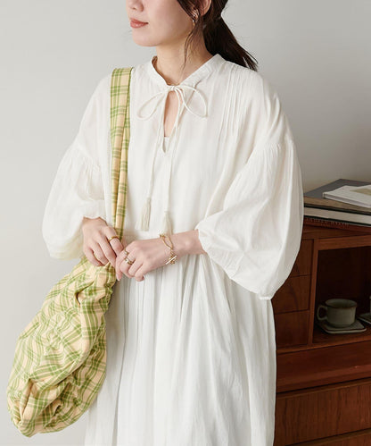 Discoat India 氣球袖拼接褶皺連衣裙