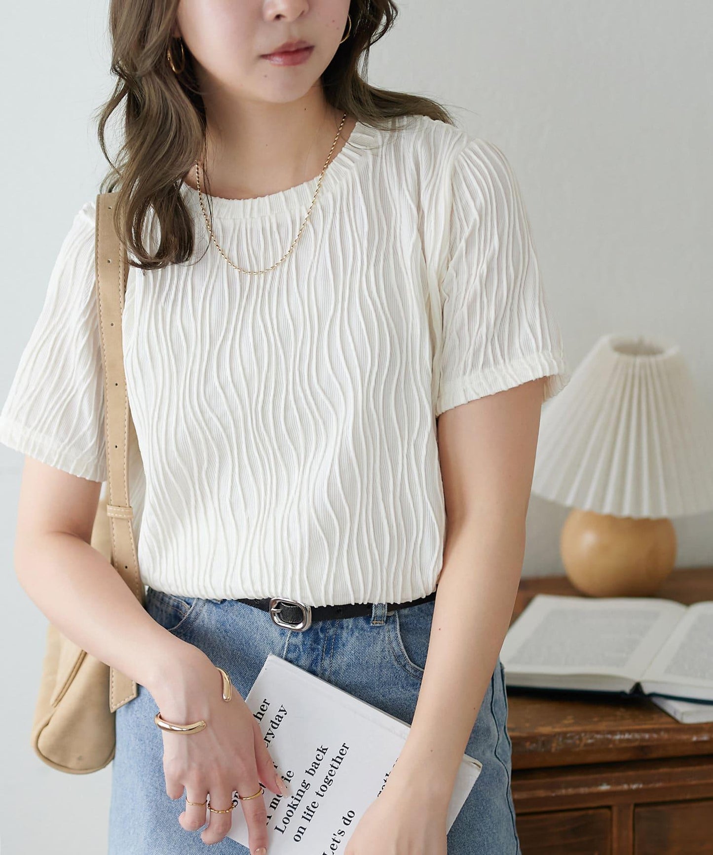 立體提花 五分袖 上衣