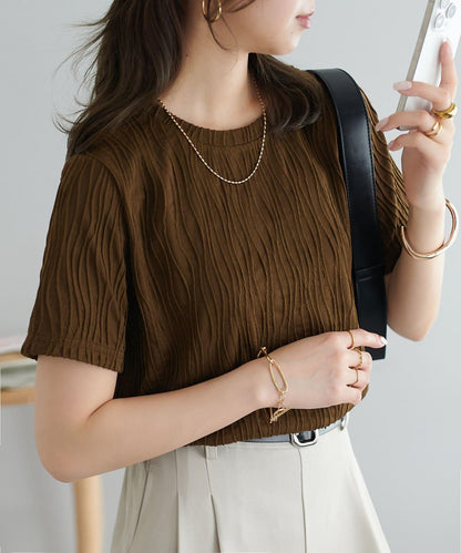 立體提花 五分袖 上衣