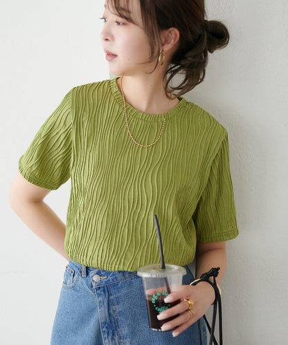 立體提花 五分袖 上衣