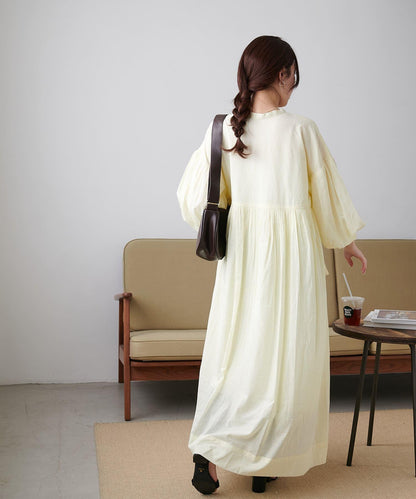 Discoat India 氣球袖拼接褶皺連衣裙