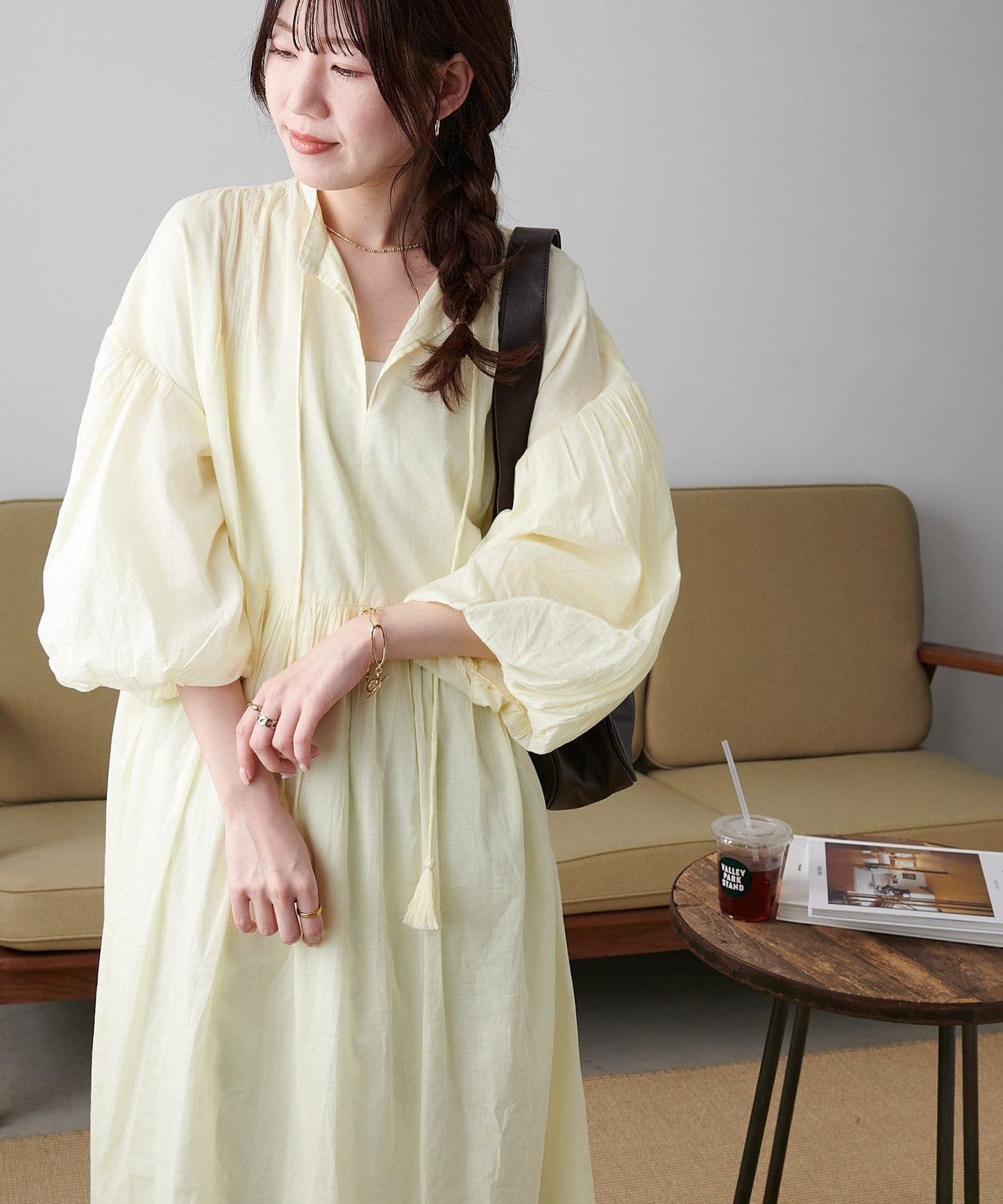 Discoat India 氣球袖拼接褶皺連衣裙