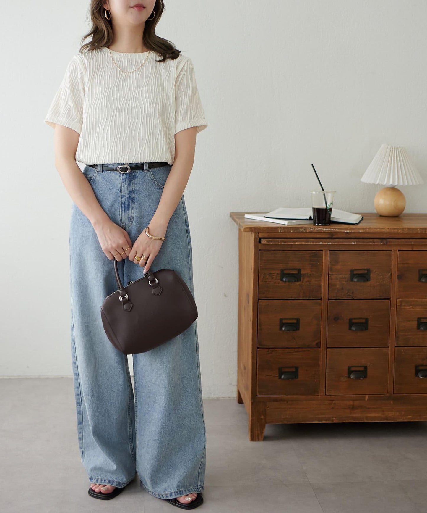 立體提花 五分袖 上衣