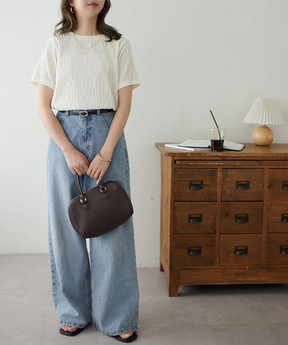 立體提花 五分袖 上衣