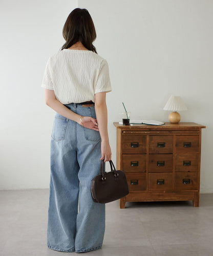 立體提花 五分袖 上衣