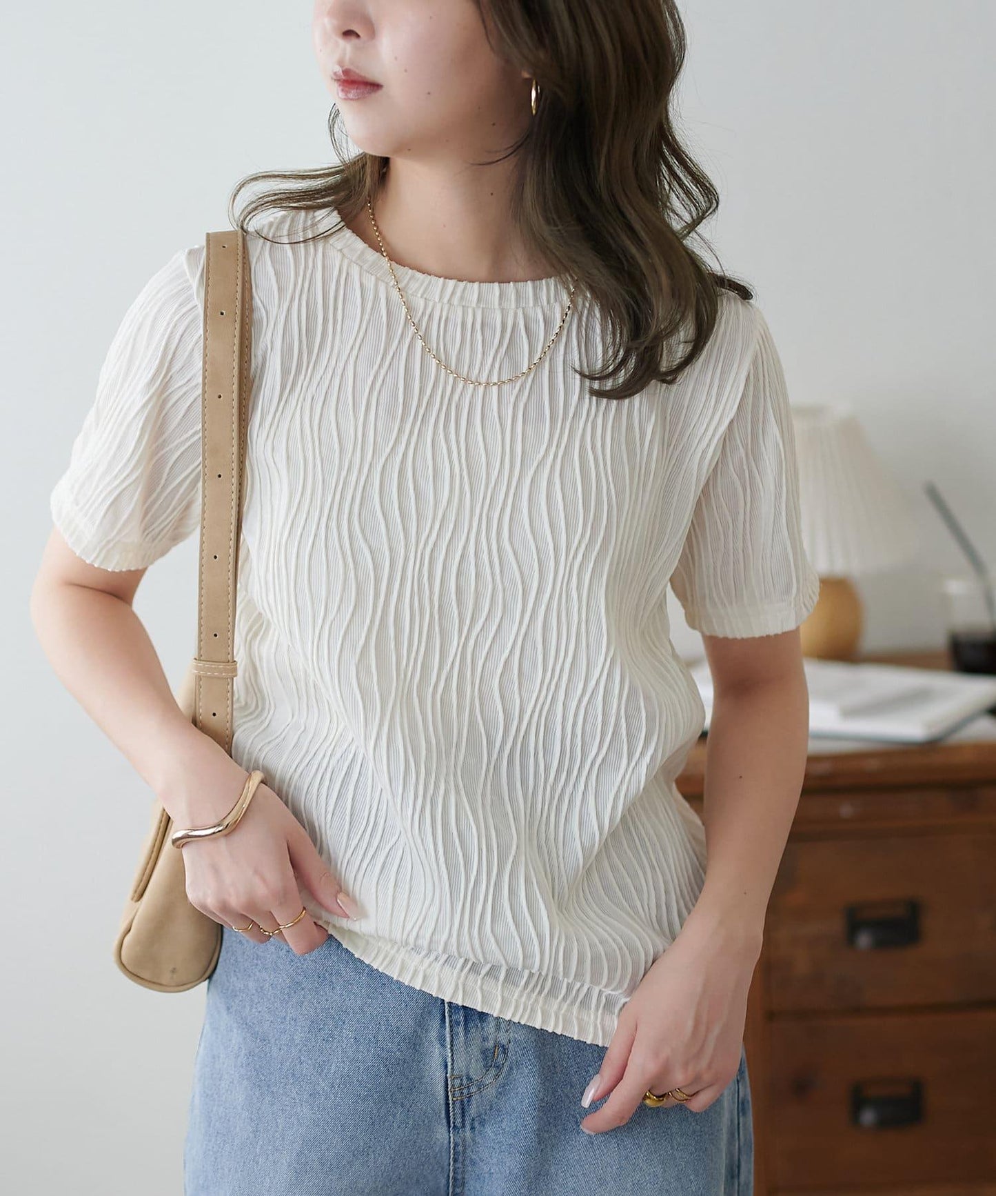 立體提花 五分袖 上衣