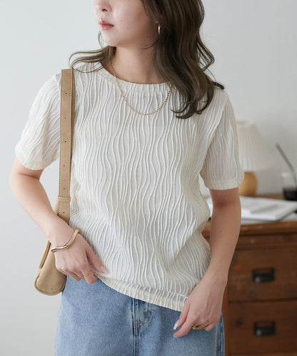 立體提花 五分袖 上衣