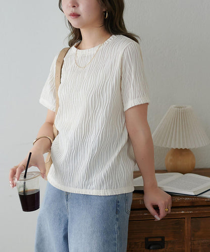 立體提花 五分袖 上衣