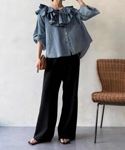 網絡 可成套搭配 半闊腿喇叭 褲子