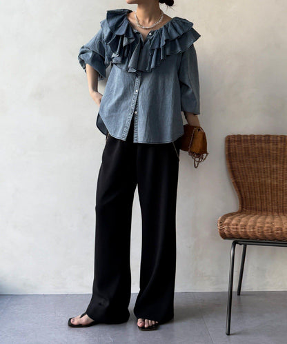 網絡 可成套搭配 半闊腿喇叭 褲子