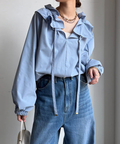 雙層荷葉邊領 襯衫