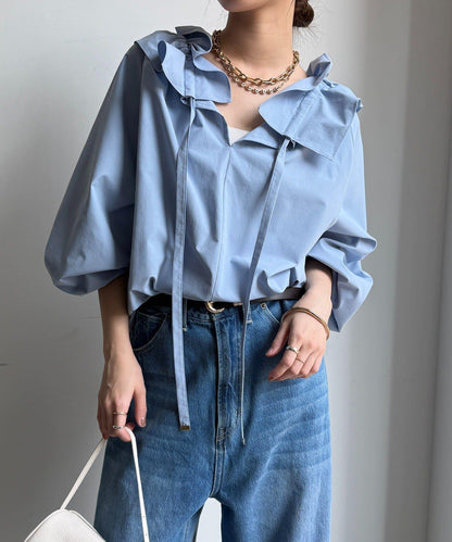 雙層荷葉邊領 襯衫