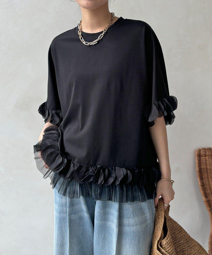 拼接荷葉邊上衣