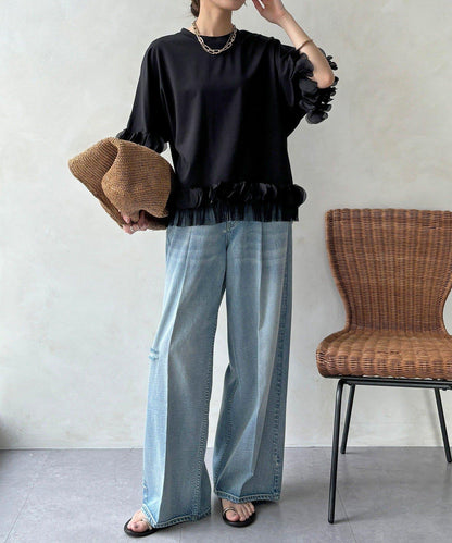 拼接荷葉邊上衣