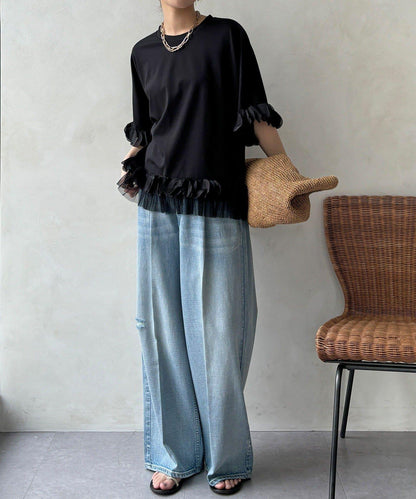 拼接荷葉邊上衣