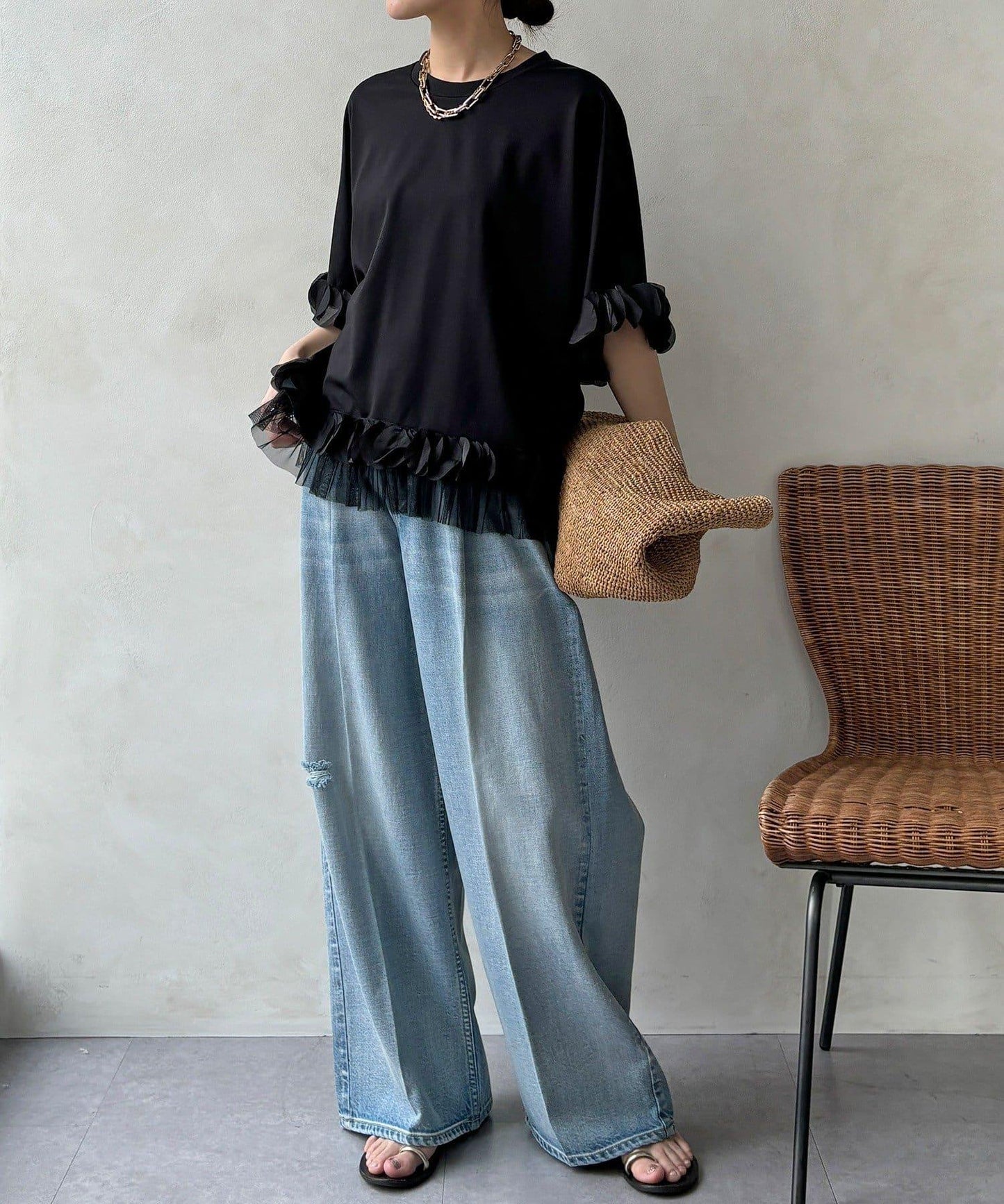 拼接荷葉邊上衣