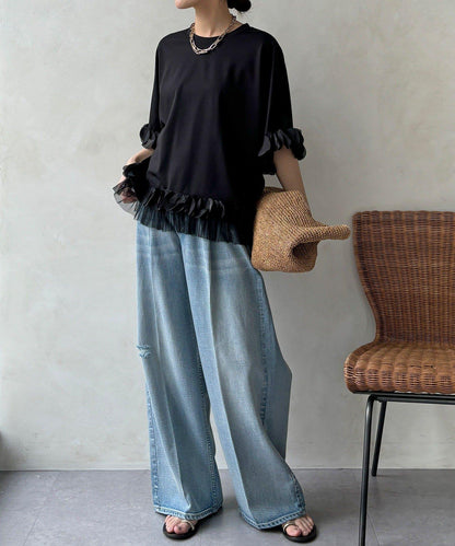 拼接荷葉邊上衣