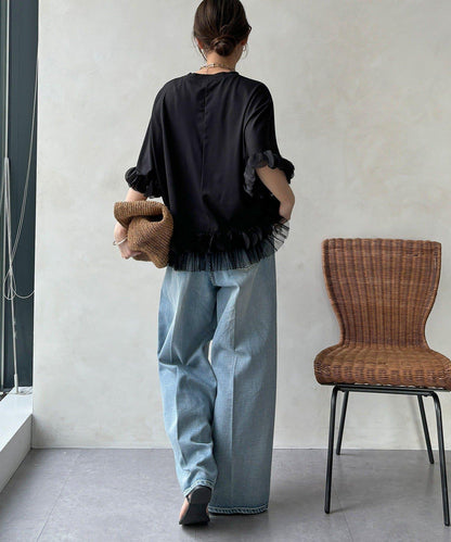 拼接荷葉邊上衣