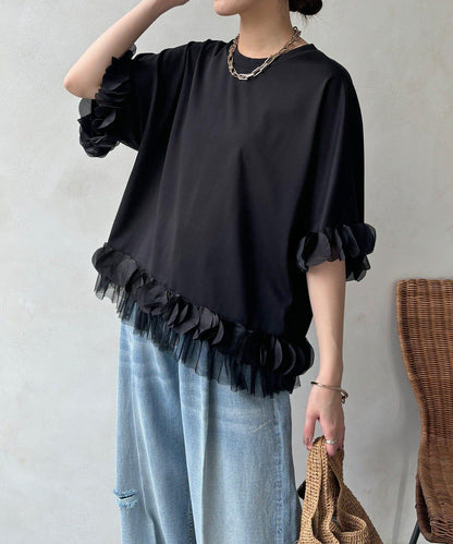 拼接荷葉邊上衣