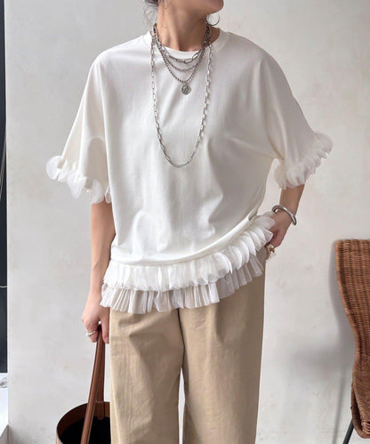 拼接荷葉邊上衣