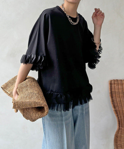 拼接荷葉邊上衣