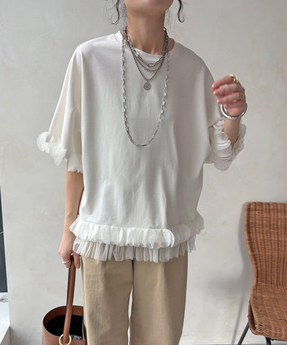 拼接荷葉邊上衣