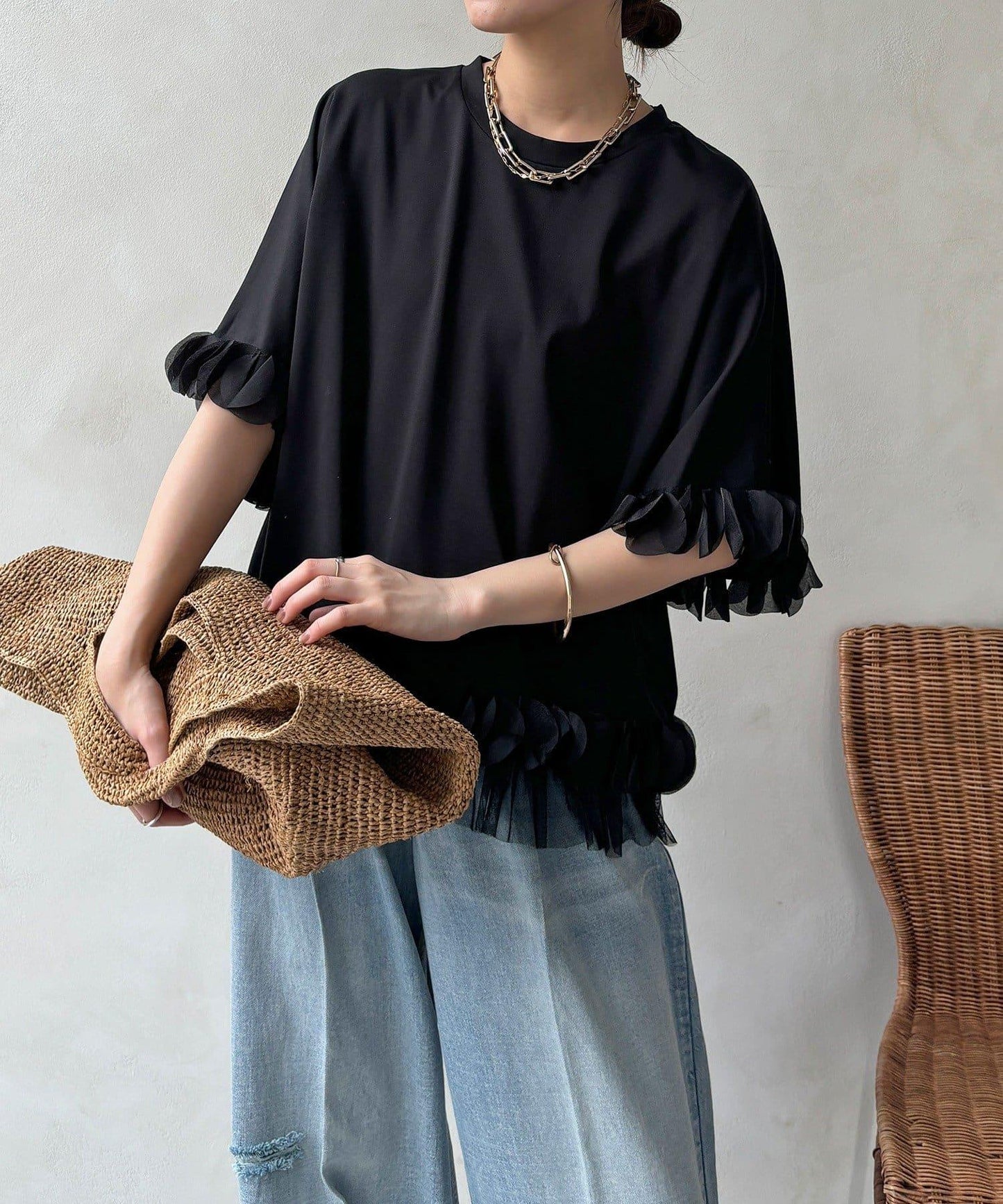 拼接荷葉邊上衣