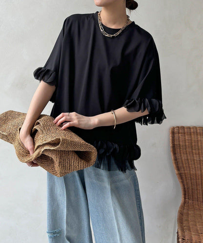 拼接荷葉邊上衣