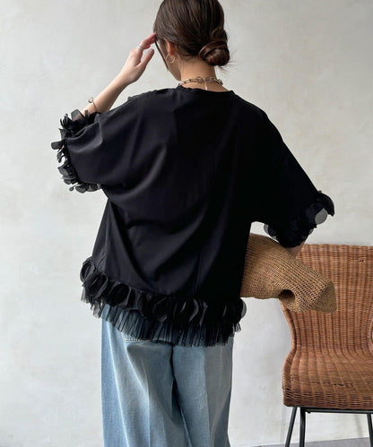 拼接荷葉邊上衣